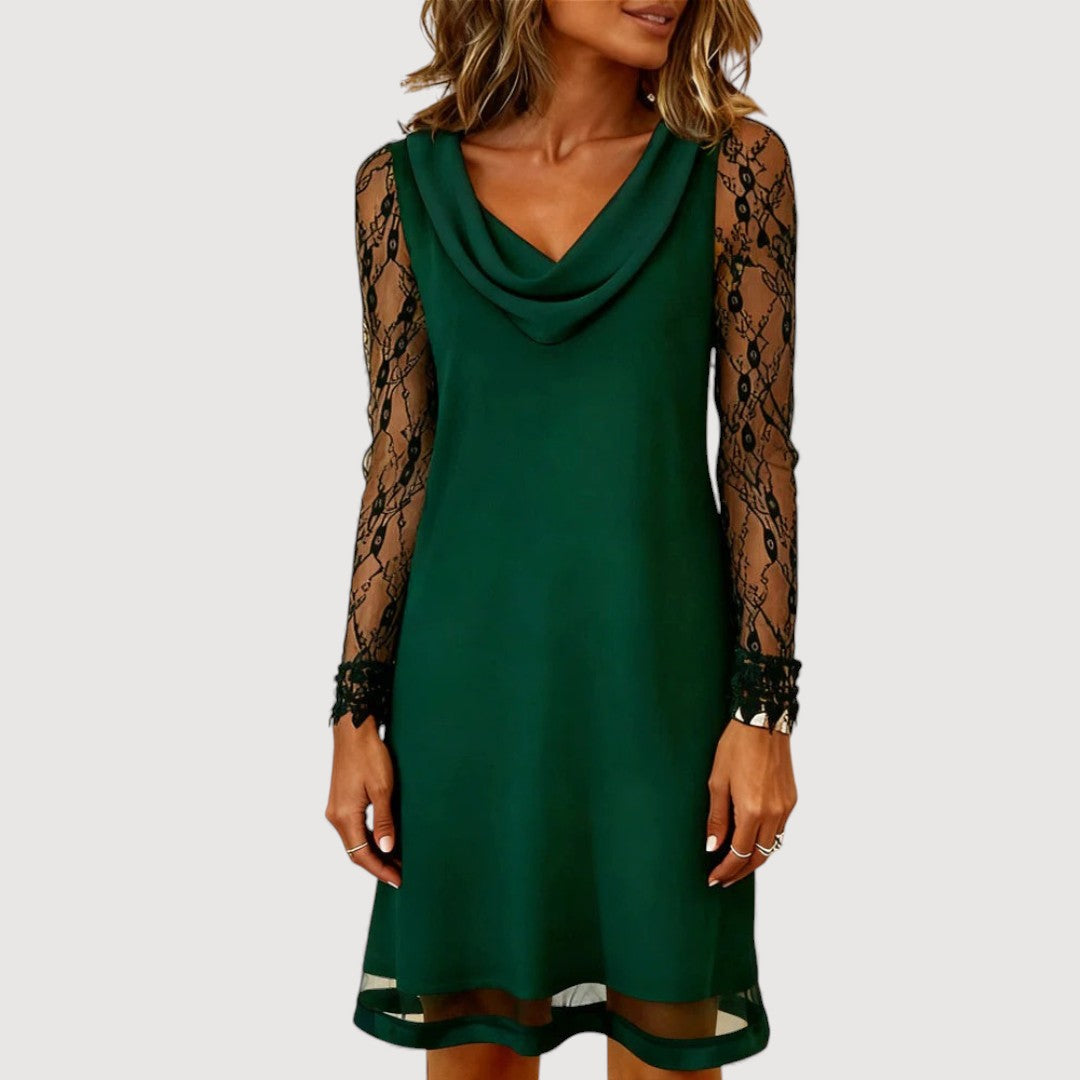 MONIKA – Elegantní krajkové šaty s drapovaným výstřihem