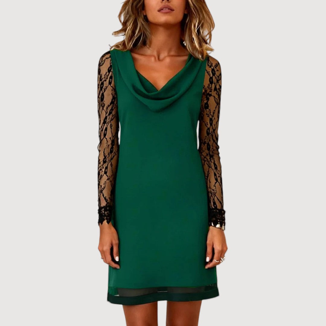 MONIKA – Elegantní krajkové šaty s drapovaným výstřihem