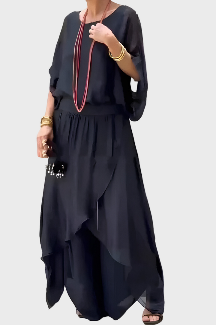 Stella - Top široký a kalhoty se roztržením – Sada dvou kusů ze šifonu