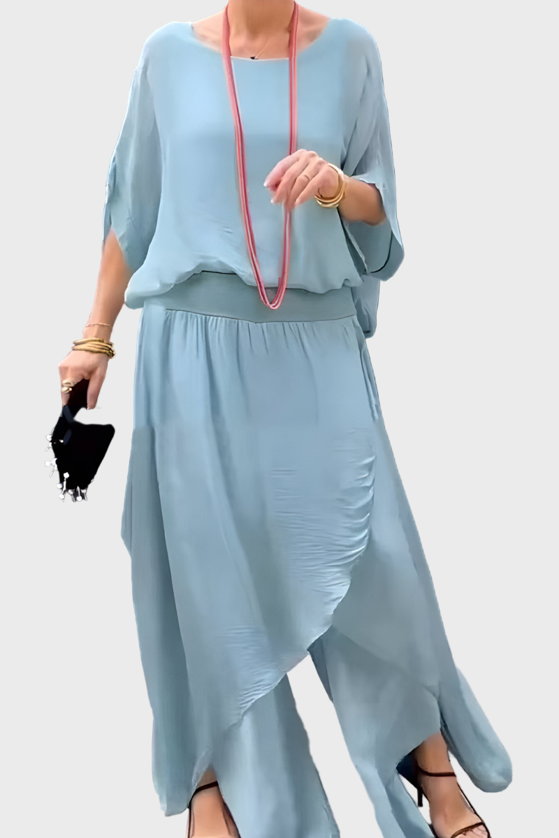 Stella - Top široký a kalhoty se roztržením – Sada dvou kusů ze šifonu