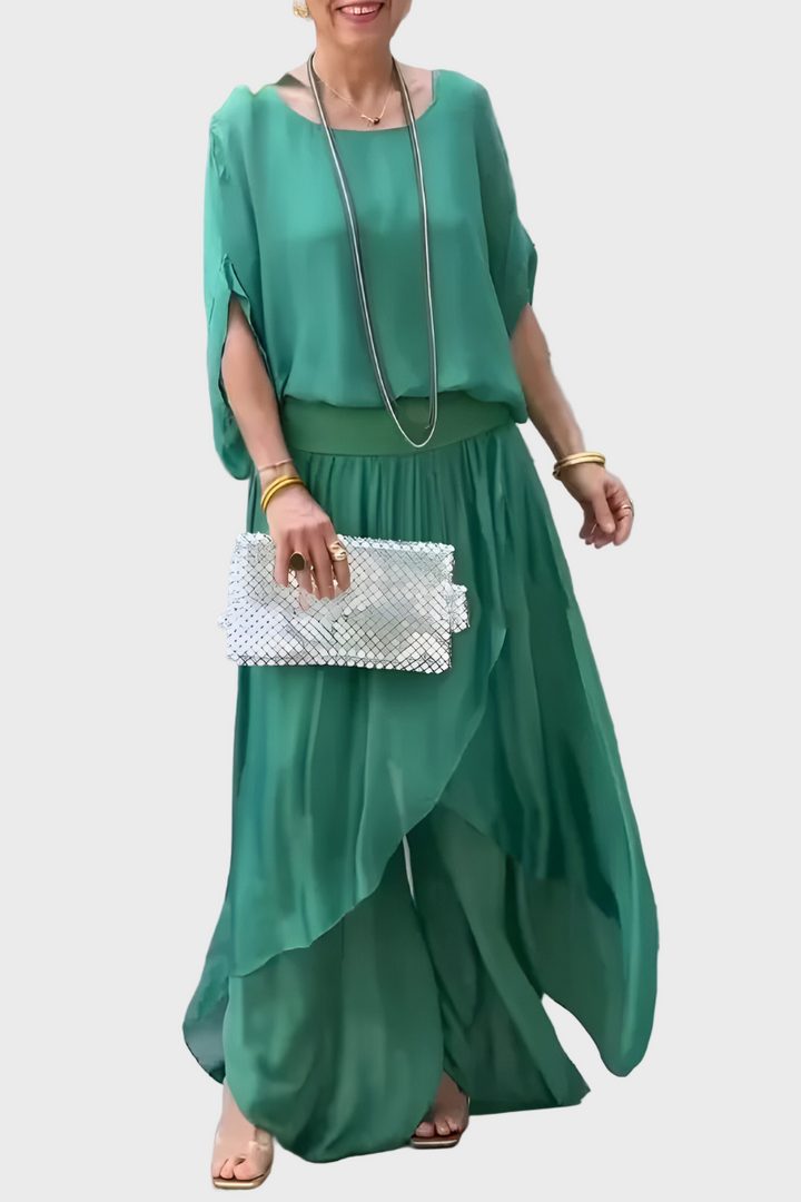 Stella - Top široký a kalhoty se roztržením – Sada dvou kusů ze šifonu