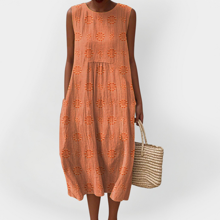 Elegantní bezrukávové šaty z bavlny s kapsami