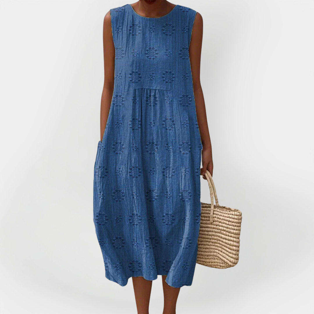 Elegantní bezrukávové šaty z bavlny s kapsami