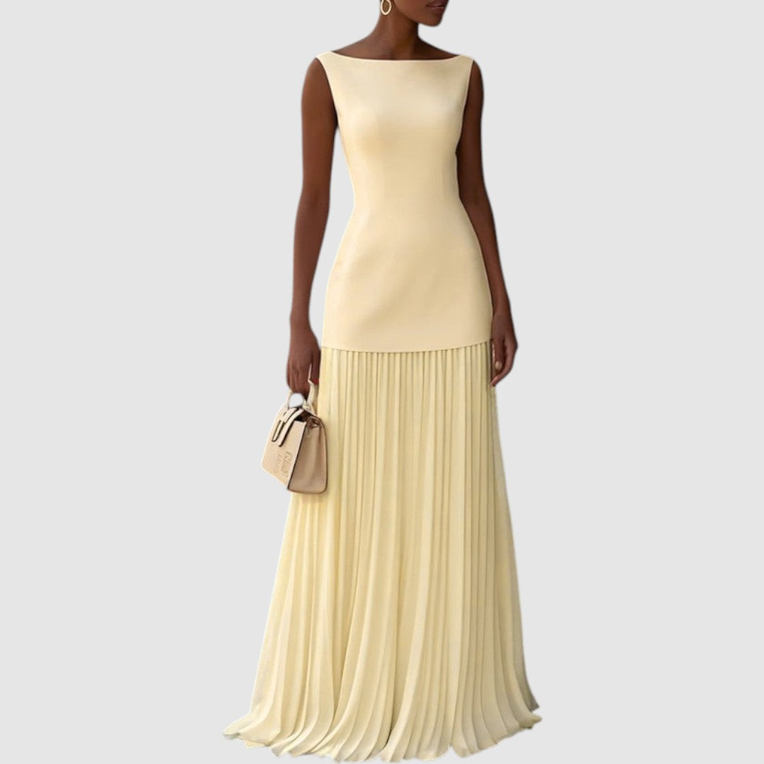 Eliška - Maxi šaty bez rukávů s plisovaným vzorem