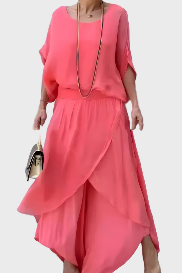 Stella - Top široký a kalhoty se roztržením – Sada dvou kusů ze šifonu