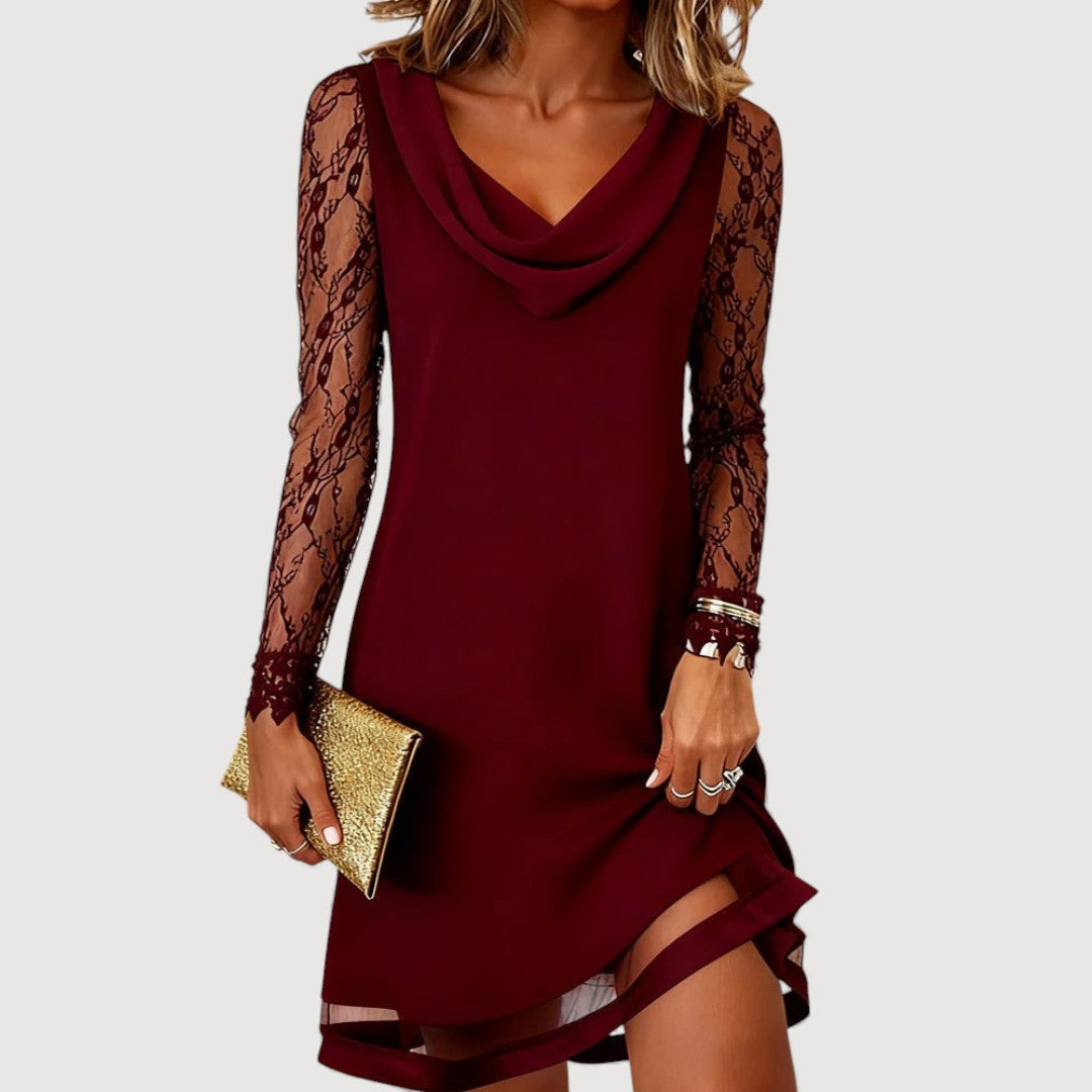 MONIKA – Elegantní krajkové šaty s drapovaným výstřihem