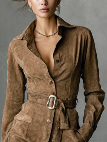 Veronika - Šaty z jemného semiše s páskem